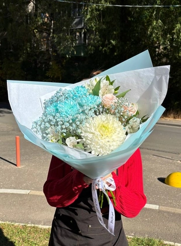 Букет из синих хризантем  от интернет-магазина цветов в 