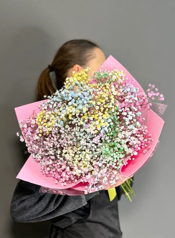 Букет из 9 радужной гипсофилы  от интернет-магазина цветов в 